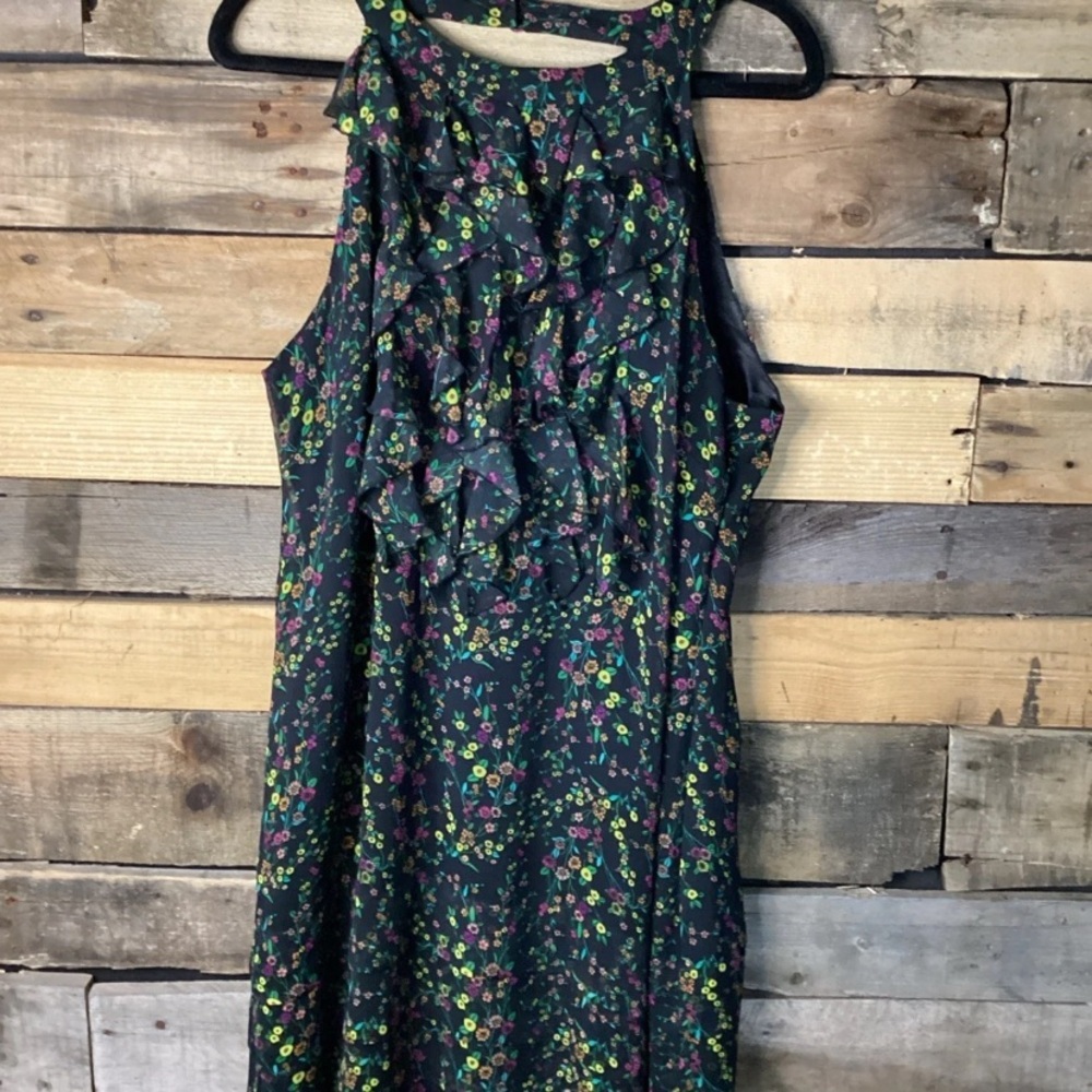 I.c.e Black Ruffle Floral Sleeveless Dress Size 12 Knee Length